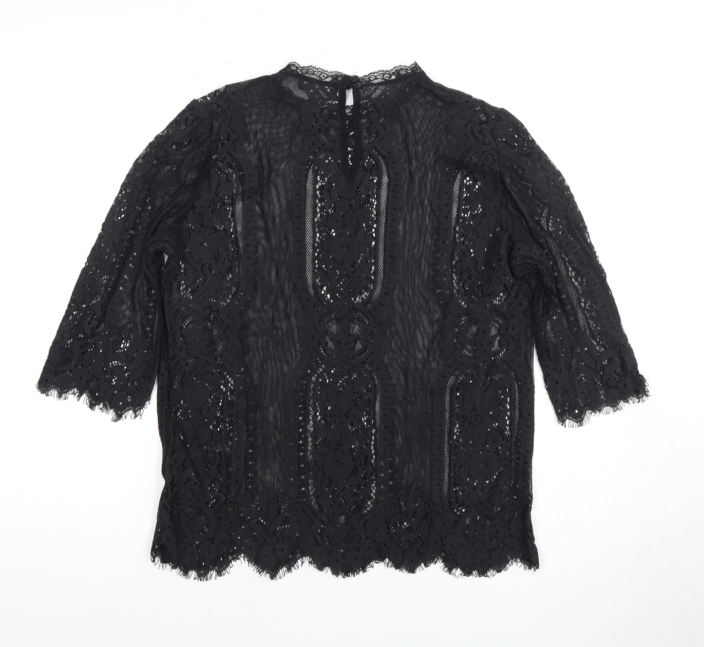 Wallis Black Lace Women's Top Size 14 3/4 Sleeve