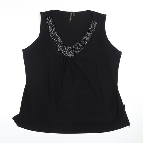 Susan Lawrence Women's Black Beaded V-Neck Tank Plus