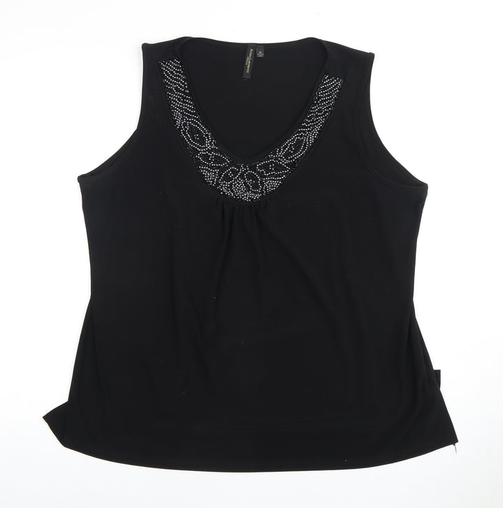 Susan Lawrence Women's Black Beaded V-Neck Tank Plus