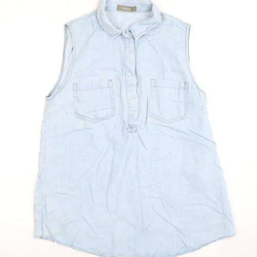 Oasis Blue Sleeveless Collared Women's Shirt, Size 12