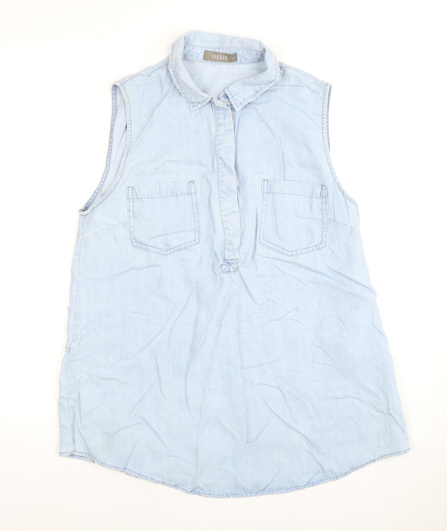 Oasis Blue Sleeveless Collared Women's Shirt, Size 12