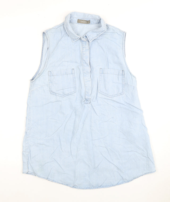 Oasis Blue Sleeveless Collared Women's Shirt, Size 12
