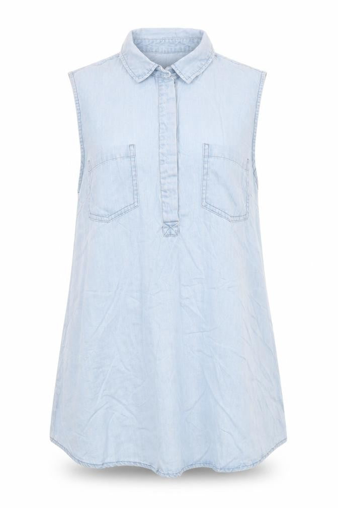 Front view of Oasis Blue Sleeveless Collared Women's Shirt, size 12
