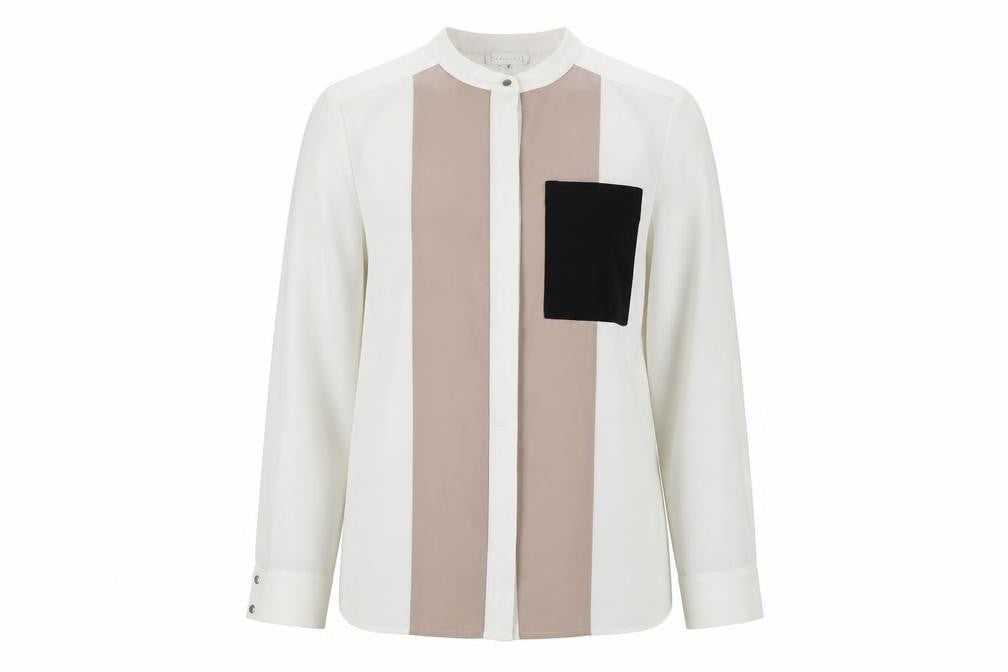 Front view of Warehouse Women's Ivory Button-Up Shirt -, size 8
