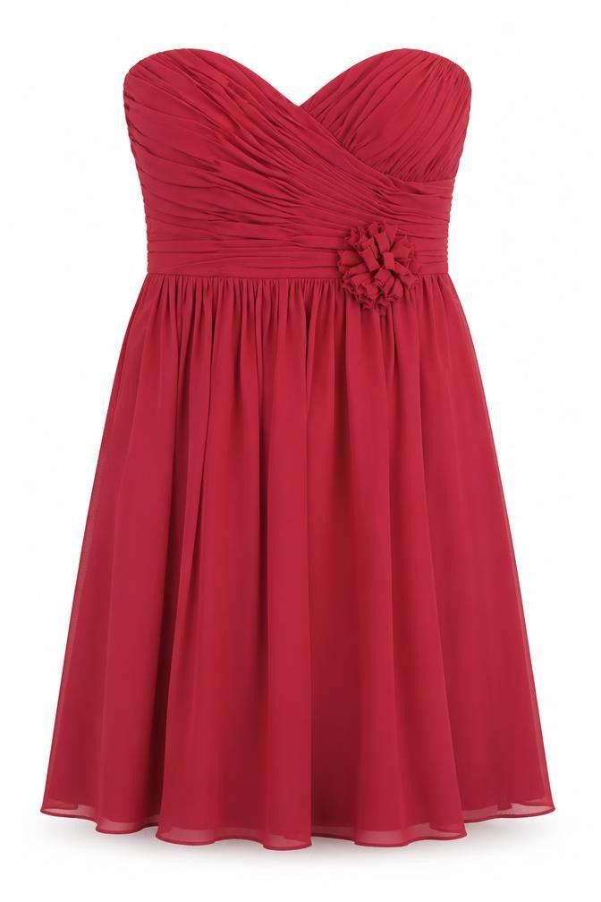 Front view of Dessy Collection Women's Red Strapless Dress, size 8