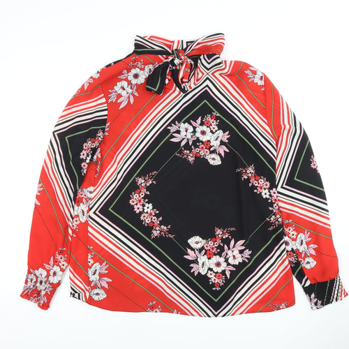 Dorothy Perkins Women's Red Floral Bow Blouse Size 12