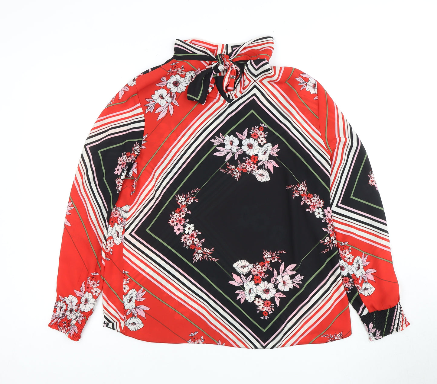 Dorothy Perkins Women's Red Floral Bow Blouse Size 12