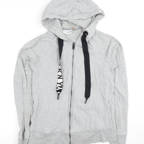 DKNY Women Grey Hoodie, Size S, with Logo & Zip