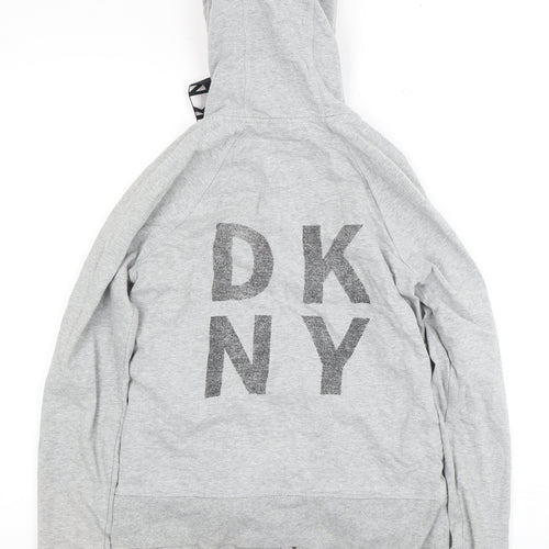 DKNY Women Grey Hoodie, Size S, with Logo & Zip