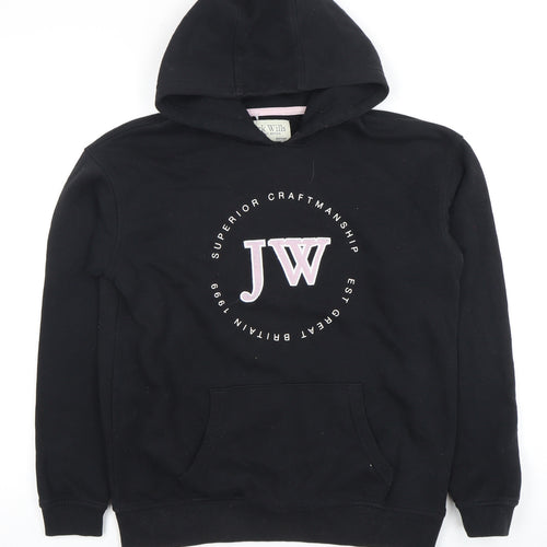 Jack Wills Black Girls Hoodie 12Y Pullover Graphic Print