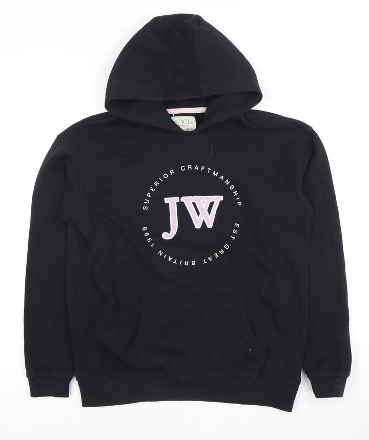 Jack Wills Black Girls Hoodie 12Y Pullover Graphic Print