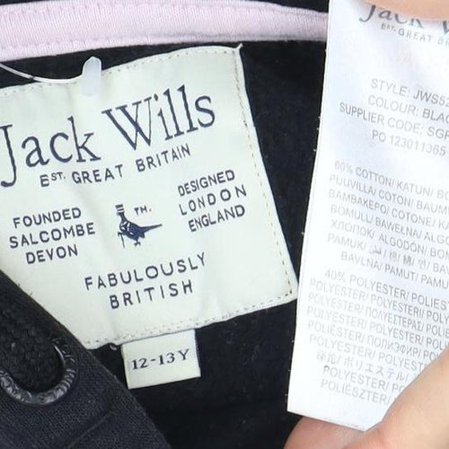 Jack Wills Black Girls Hoodie 12Y Pullover Graphic Print