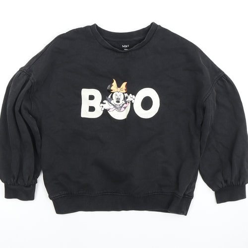 Marks and Spencer Girls Black Crew Neck Disney Sweatshirt Size 8
