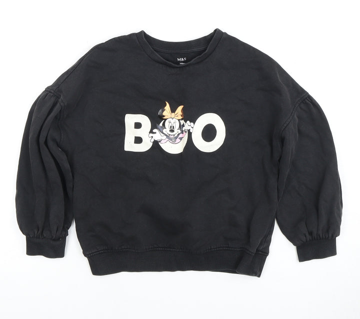 Marks and Spencer Girls Black Crew Neck Disney Sweatshirt Size 8