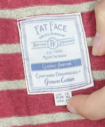 Fat Face Women's Red Striped T-Shirt Size 14 Classic Fit