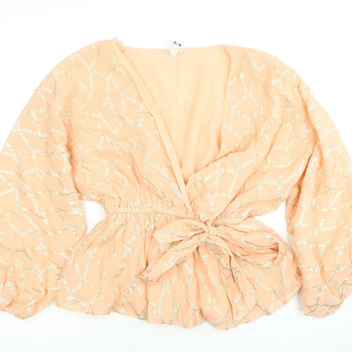 River Island Women's Pink Geometric Wrap Blouse Size 8