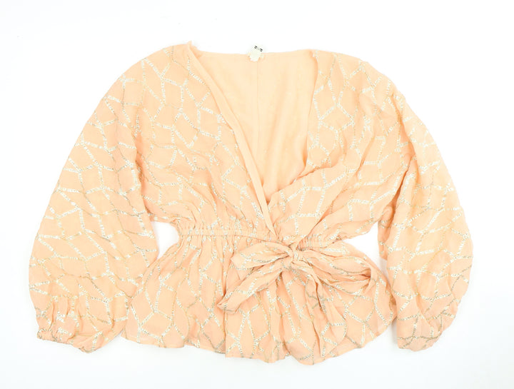 River Island Women's Pink Geometric Wrap Blouse Size 8