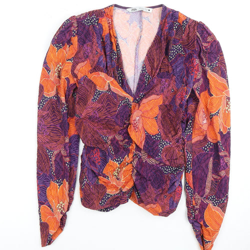 Zara Women's Floral Viscose Blouse - Size 8