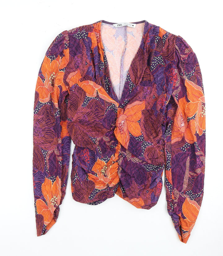 Zara Women's Floral Viscose Blouse - Size 8