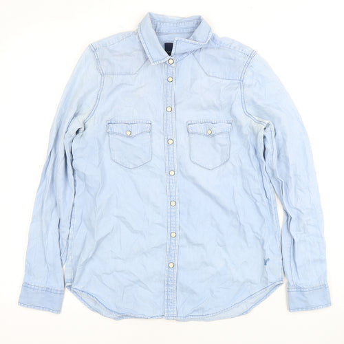 American Eagle Blue Button-Up Shirt S Long Sleeve Collared