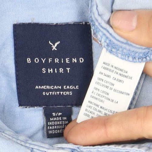 American Eagle Blue Button-Up Shirt S Long Sleeve Collared
