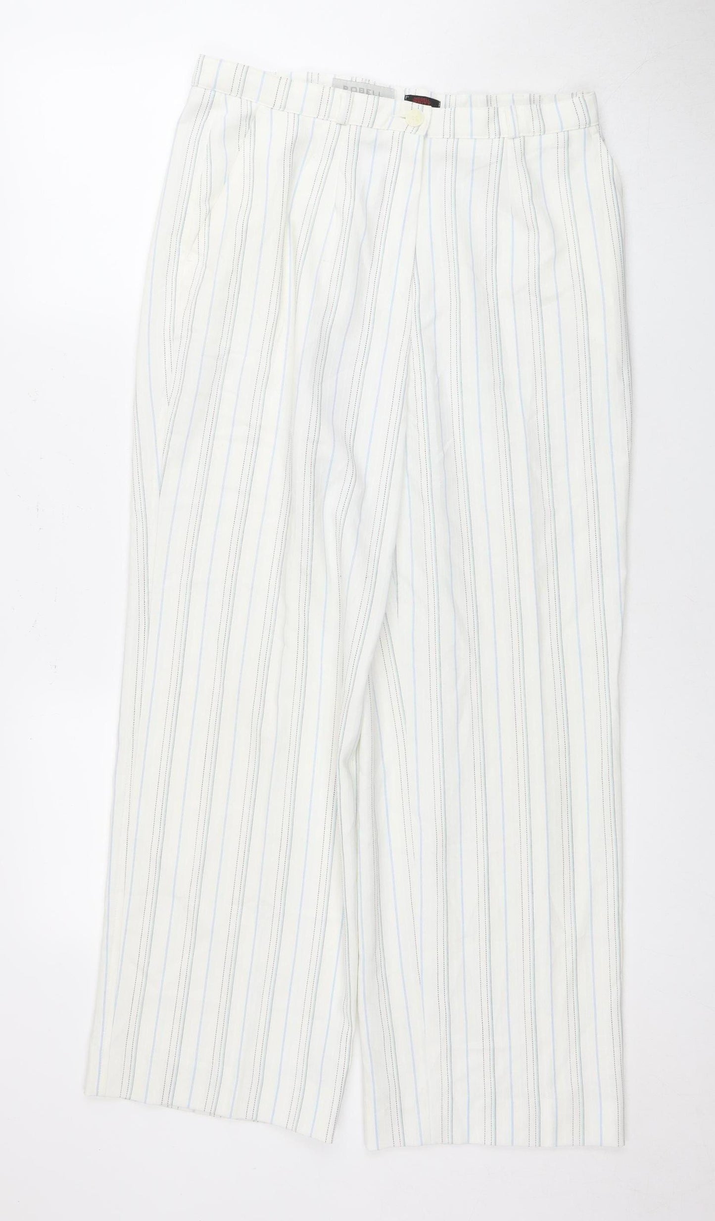 Robell Women's White Striped Trousers Size 12