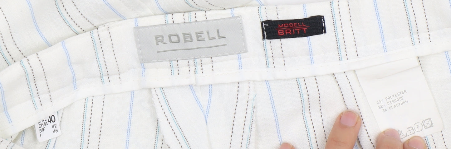 Robell Women's White Striped Trousers Size 12