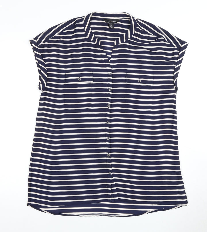 Mercer & Madison Women's Blue Striped Button-Up Shirt