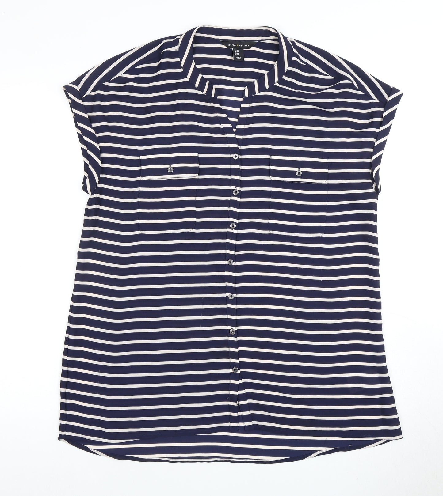 Mercer & Madison Women's Blue Striped Button-Up Shirt