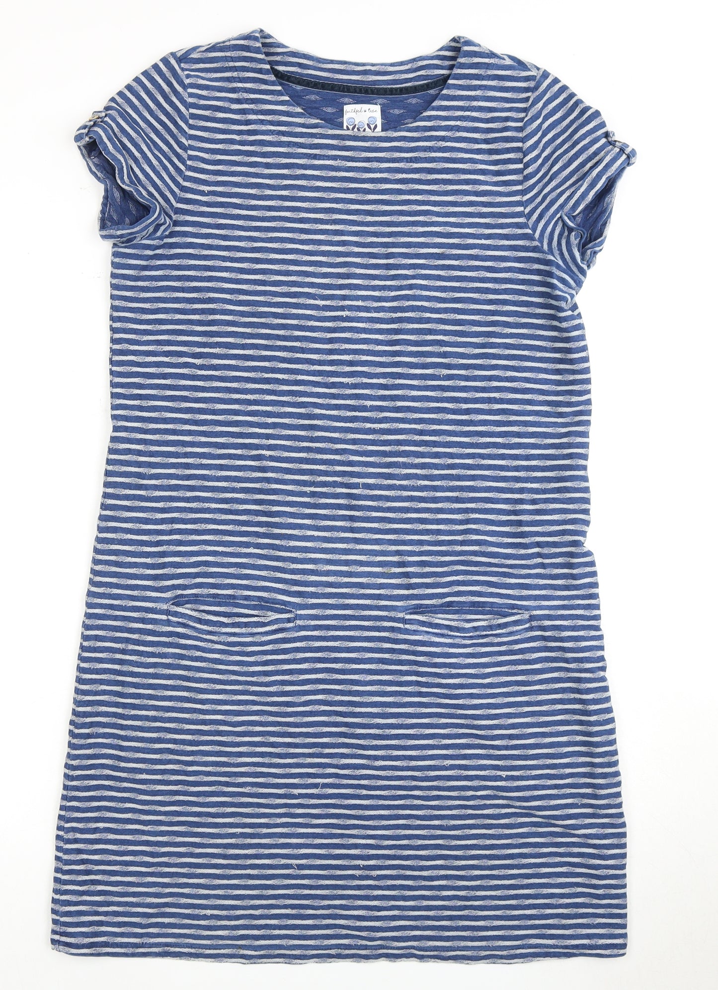 Mantaray Women's Blue Striped Shift Dress - Size 12
