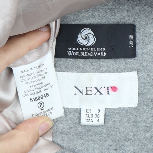 Next Women's Grey Wool Blend Long Overcoat Size 8