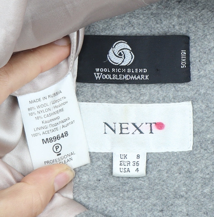 Next Women's Grey Wool Blend Long Overcoat Size 8