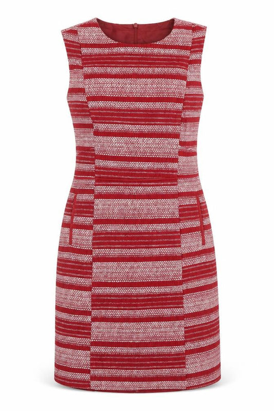 Front view of Oasis Women's Red Striped Sheath Dress, size 10