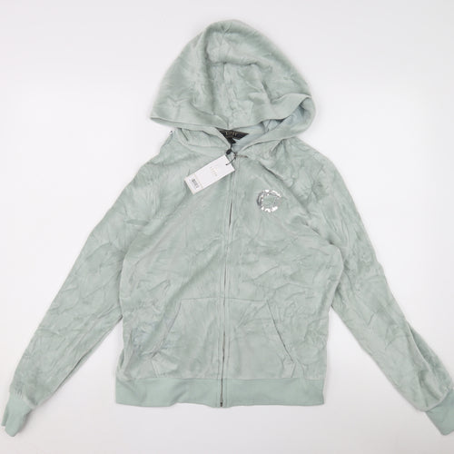 Lipsy Women's Green Full Zip Velour Hoodie Size 12