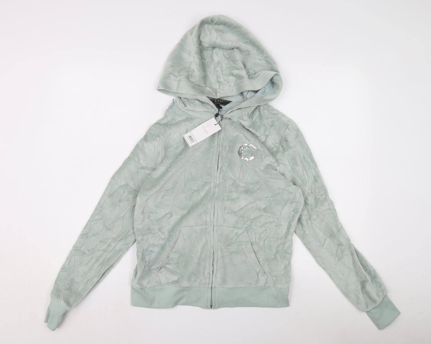 Lipsy Women's Green Full Zip Velour Hoodie Size 12