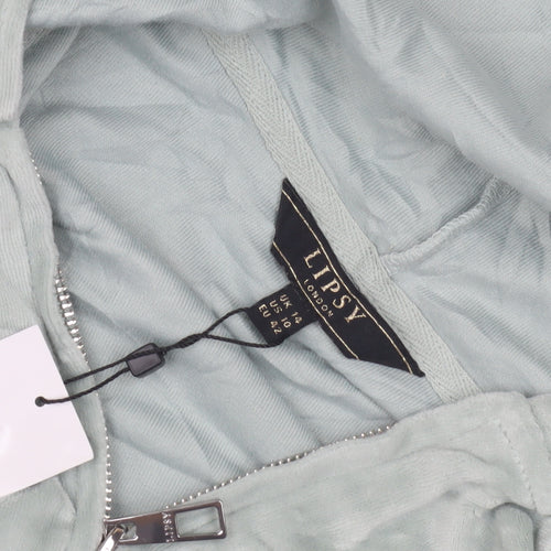 Lipsy Women's Green Full Zip Velour Hoodie Size 12