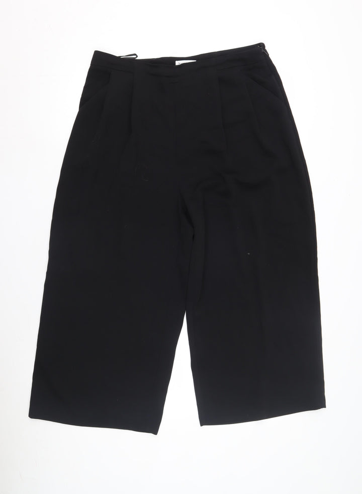 Warehouse Black Cropped Pleated Trousers Size 14