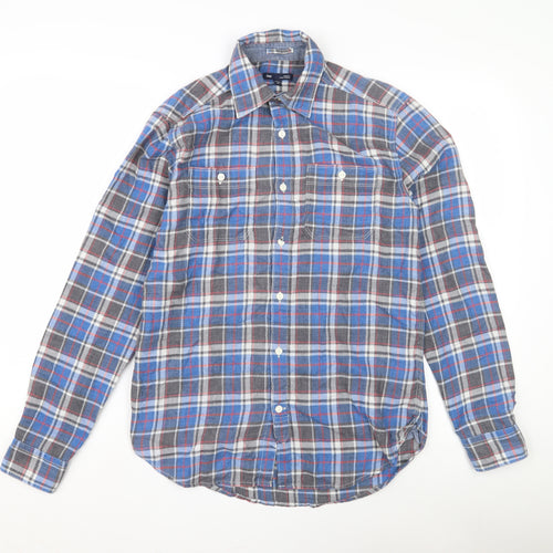 Gap Men's Blue Plaid Button-Up Shirt XS Long Sleeve