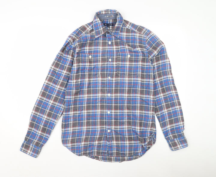 Gap Men's Blue Plaid Button-Up Shirt XS Long Sleeve