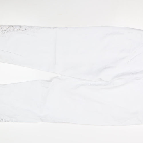 Roman Women's White Lace Accented Cotton Trousers
