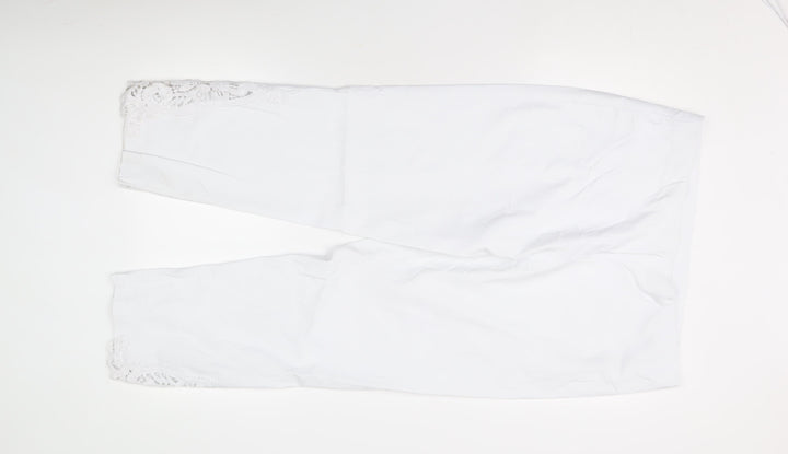 Roman Women's White Lace Accented Cotton Trousers
