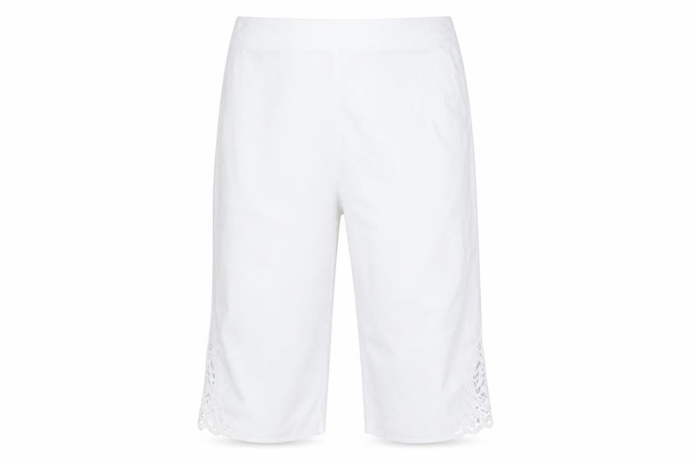 Front view of Roman Women's White Lace Accented Cotton Trousers