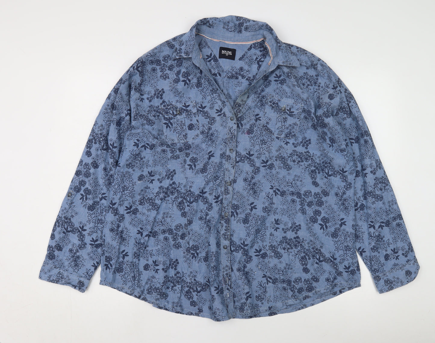 Maine Women’s Blue Floral Chambray Blouse, Size 22