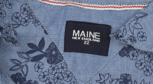 Maine Women’s Blue Floral Chambray Blouse, Size 22
