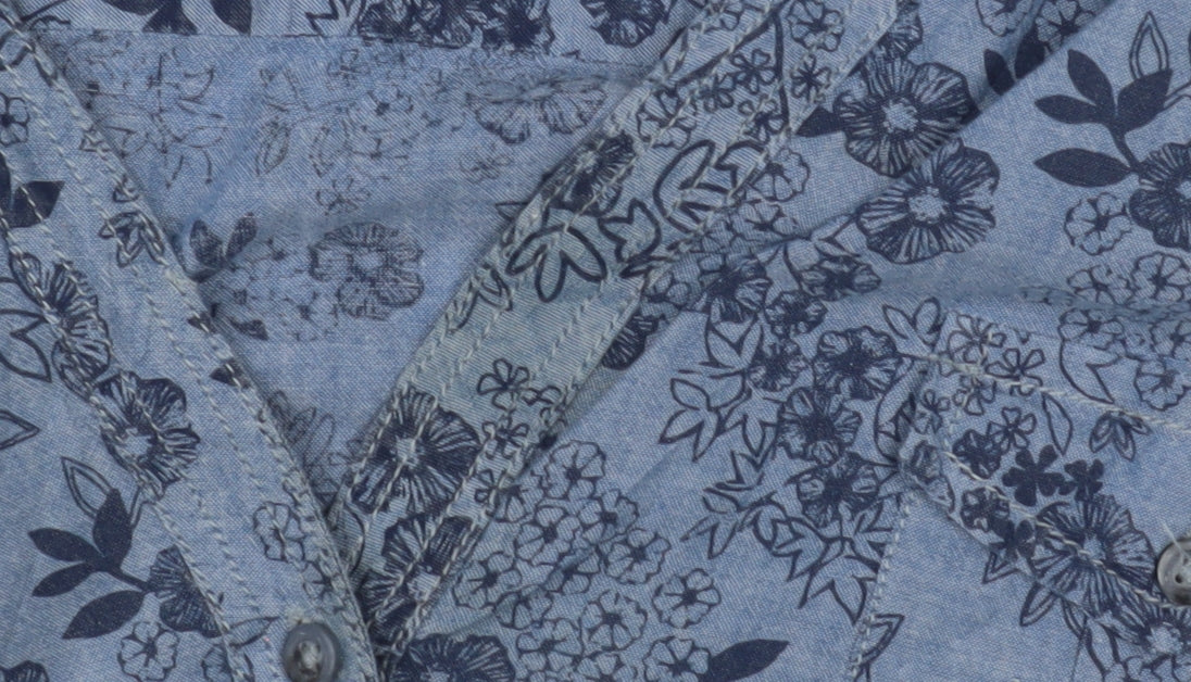 Maine Women’s Blue Floral Chambray Blouse, Size 22