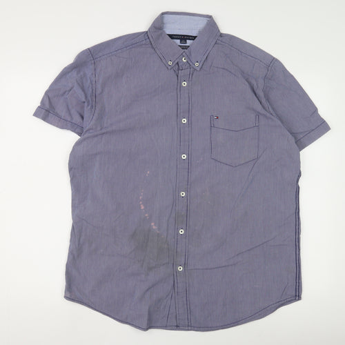 Tommy Hilfiger Men's Blue Striped Button-Up Shirt L