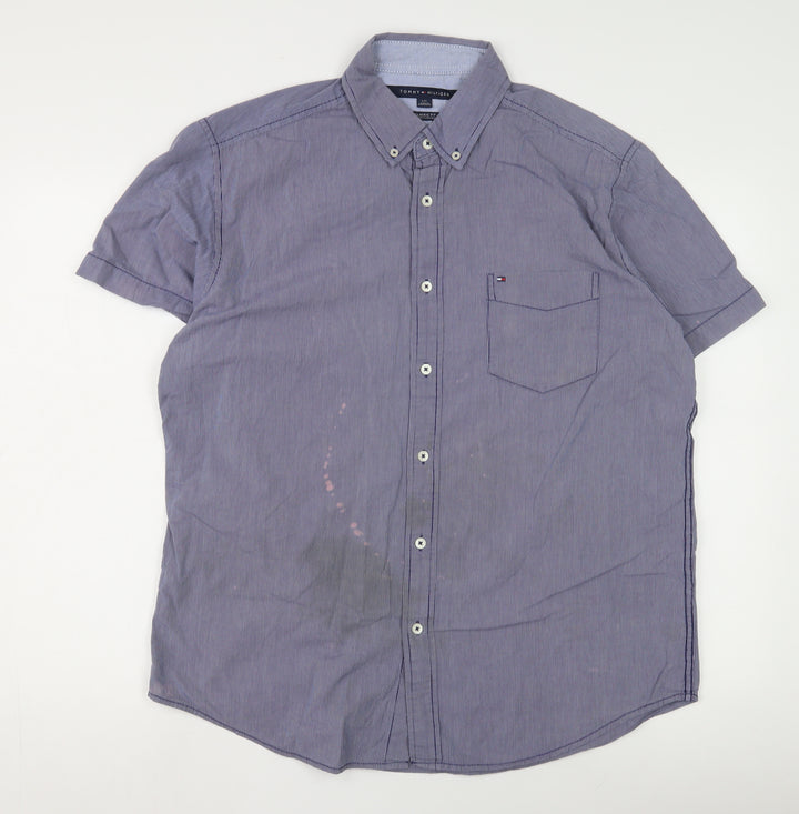 Tommy Hilfiger Men's Blue Striped Button-Up Shirt L