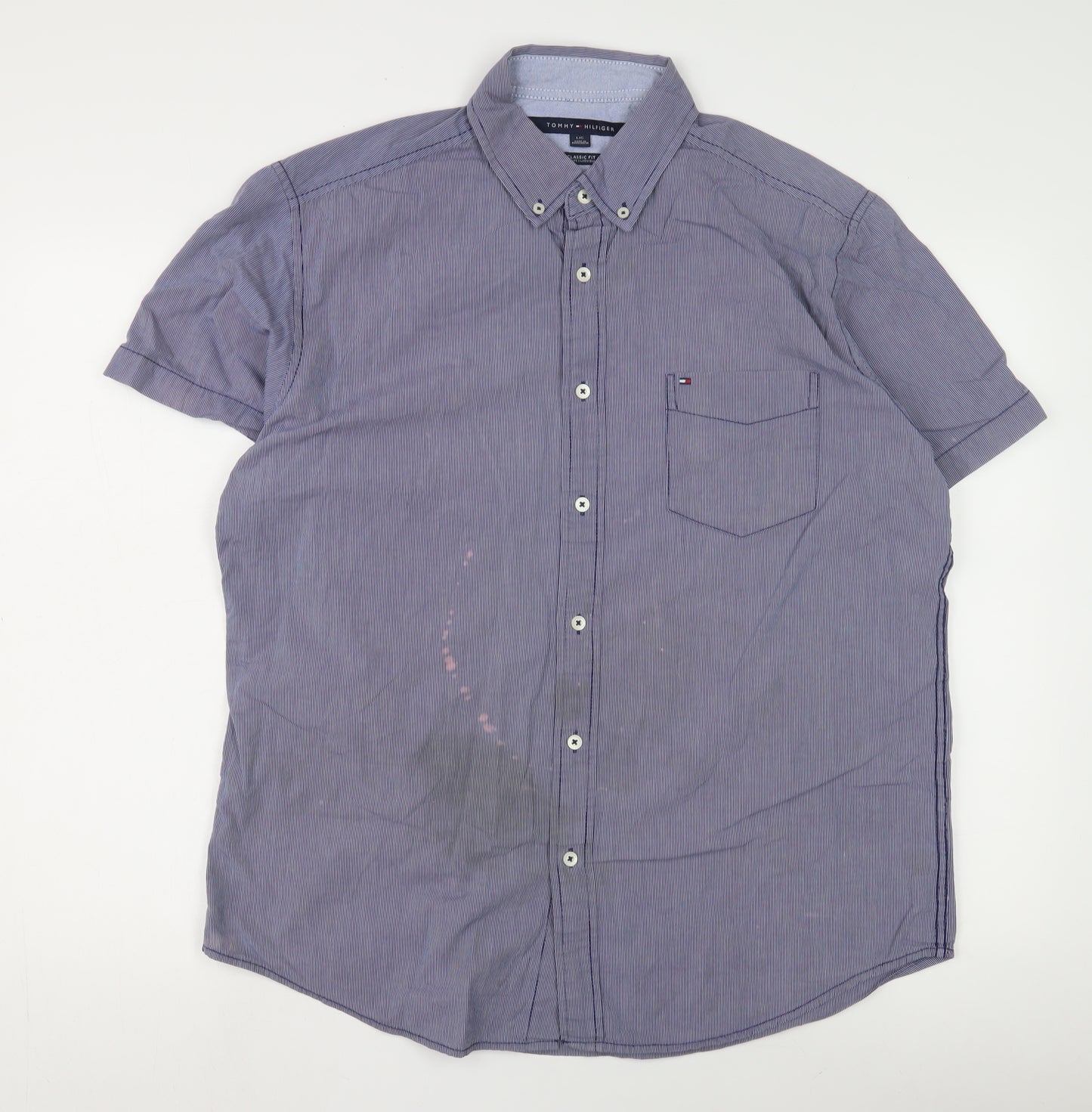 Tommy Hilfiger Men's Blue Striped Button-Up Shirt L