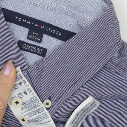 Tommy Hilfiger Men's Blue Striped Button-Up Shirt L