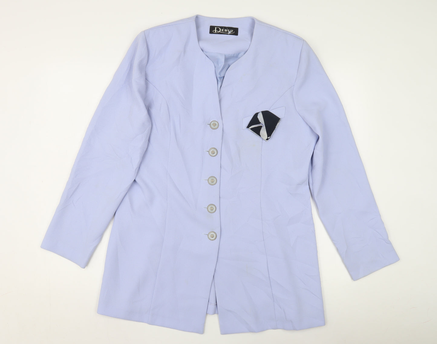 Debut Women's Blue Mid-Length Coat, Size 14, Button Closure